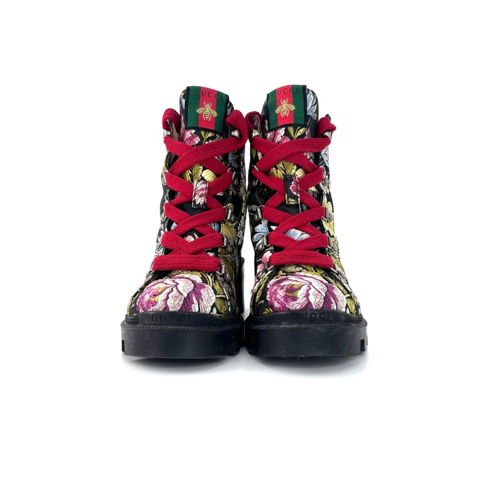 Gucci Trip Floral Jacquard Lug Sole Lace Up Ankle Boots 37.5 - Picture 7 of 9